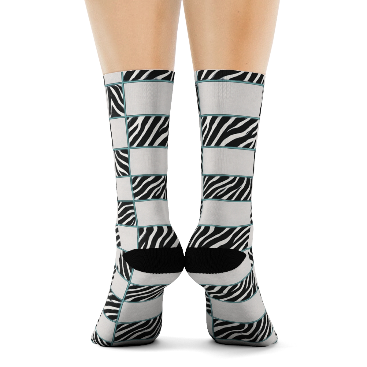 Teal Inlay Zebra Stripe Crossing Tiles On Soft Gray soft everyday crew socks