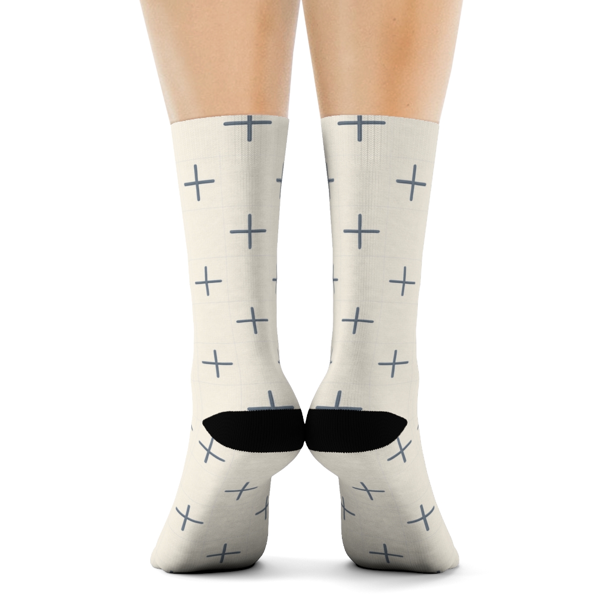 Shifted Cross Grid trendy patterned crew socks