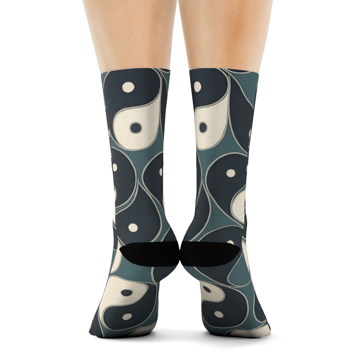 Kinetic Interlocking Teardrop Tessellation On Muted Teal soft everyday crew socksKinetic Interlocking Teardrop Tessellation on Muted Teal Crew Socks - Image 4