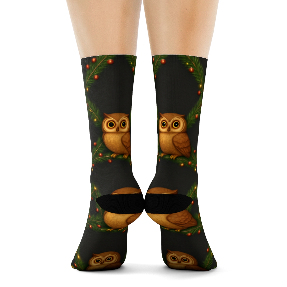 Owls On Christmas Garland Lattice premium sports crew socks