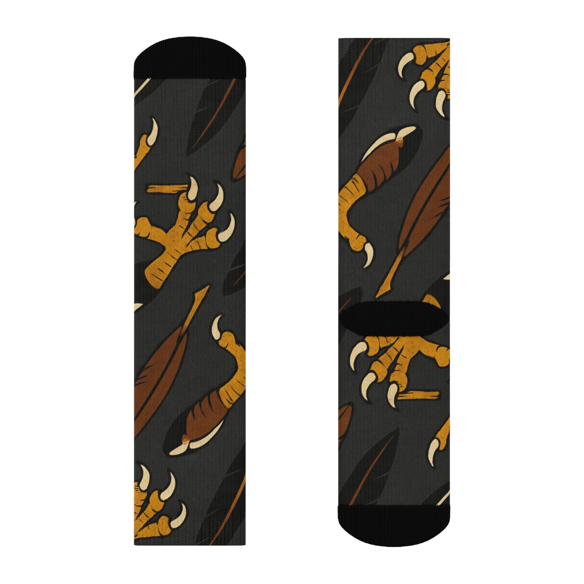 Eagle Talon And Feather Diagonal Array On Charcoal Background trendy patterned crew socks