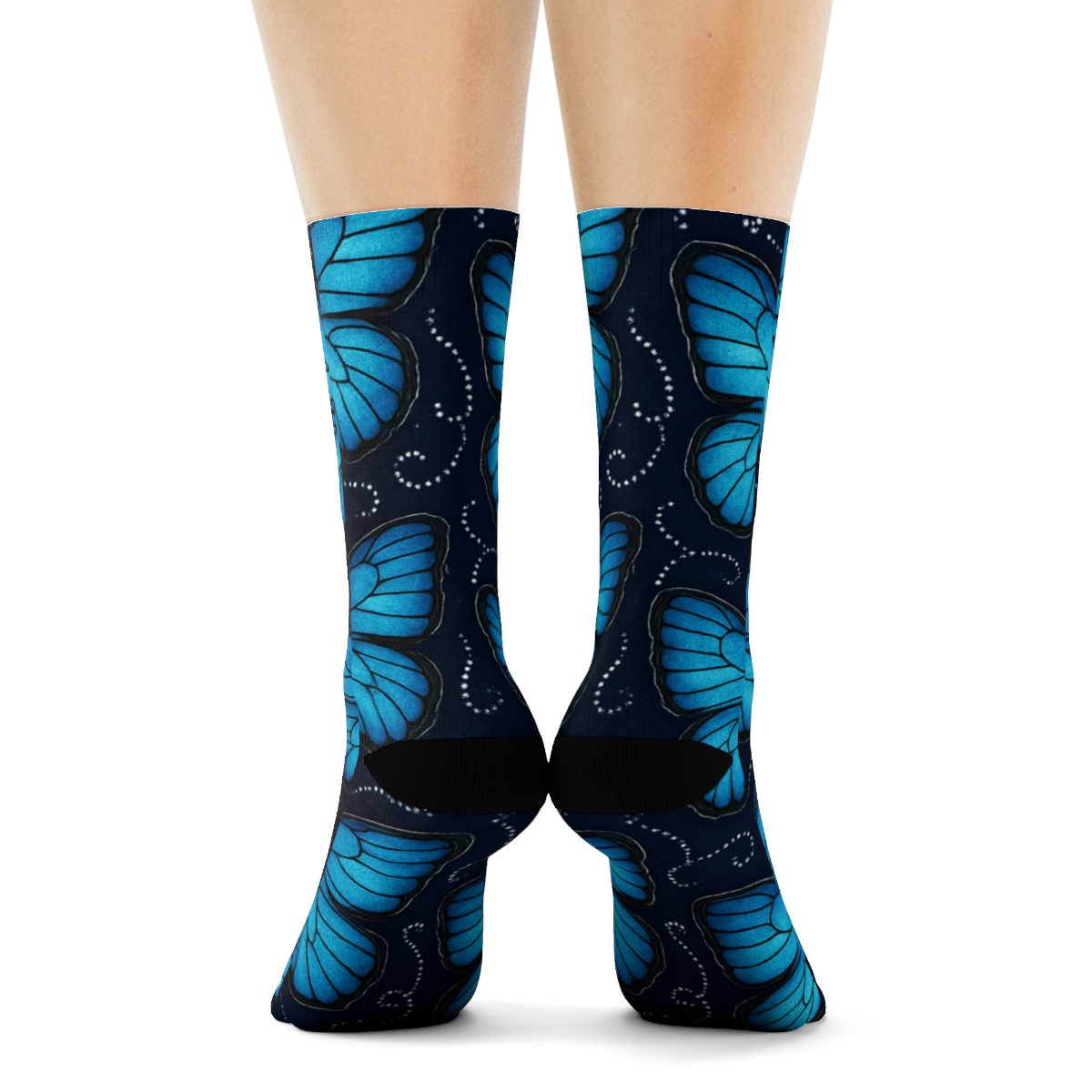Iridescent Morpho Wing Vein Lattice On Midnight Navy Background trendy patterned crew socks