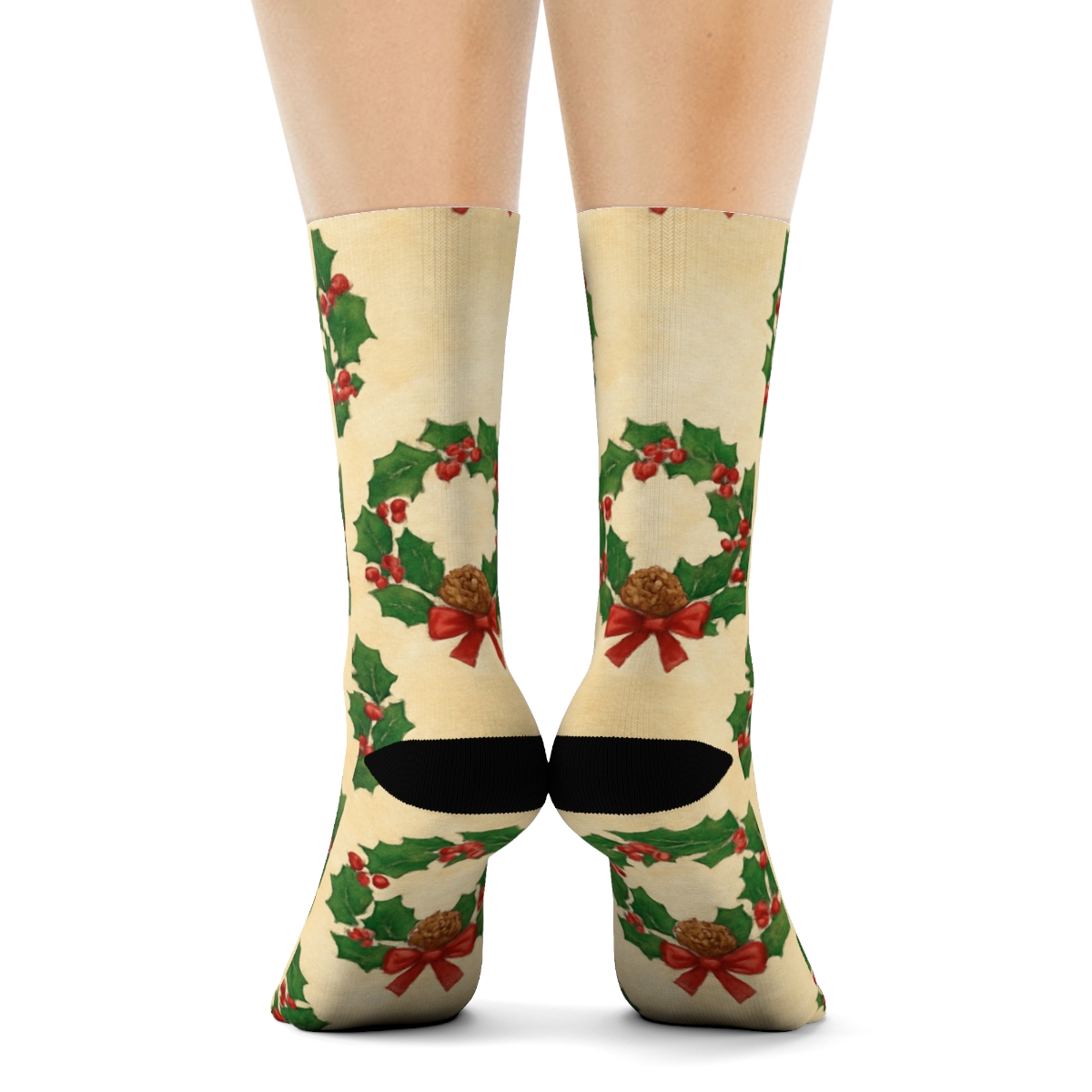 Merry Wreath Ring Christmas soft everyday crew socks