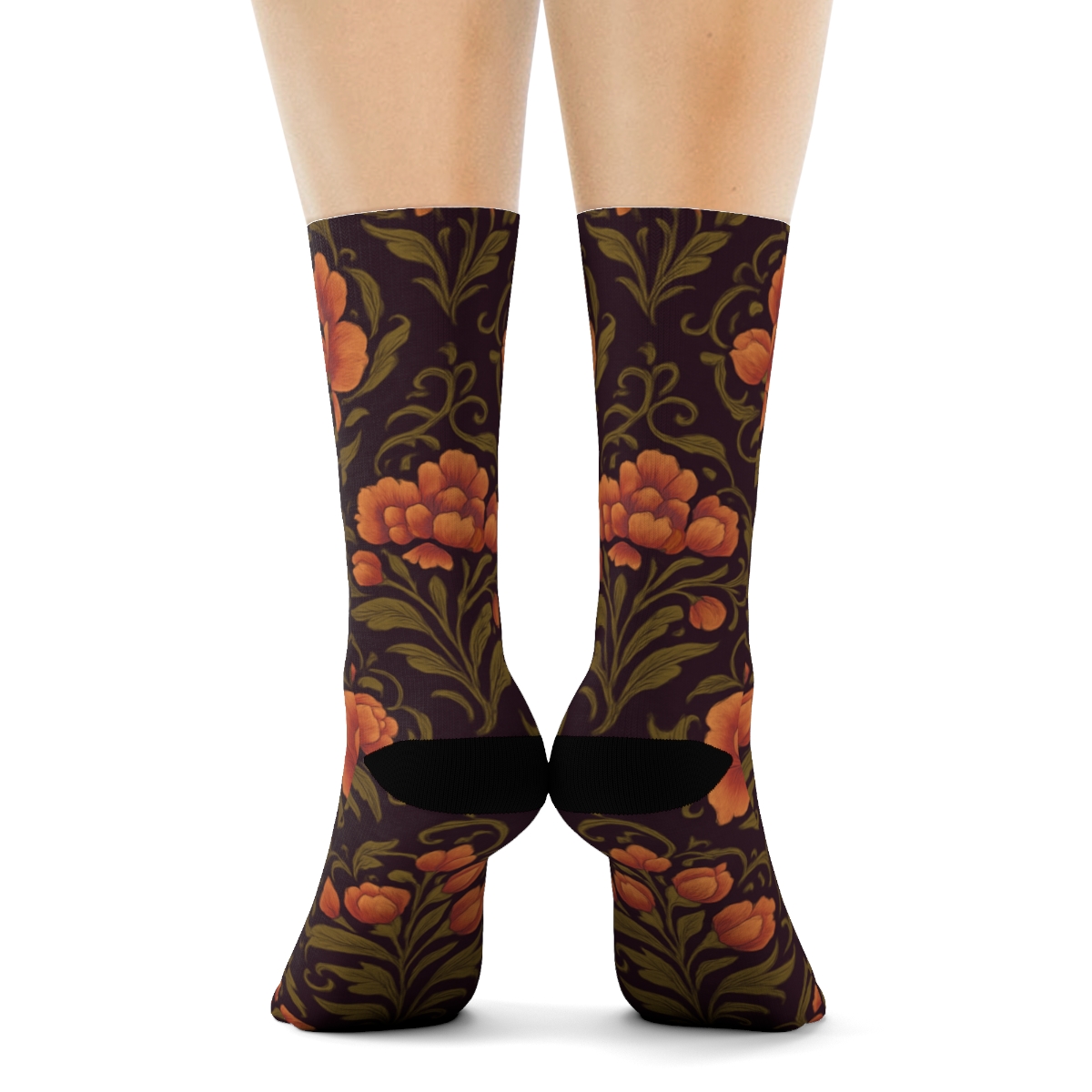 Sunset Peony Medallion Tiles On Deep Plum Background custom crew socks