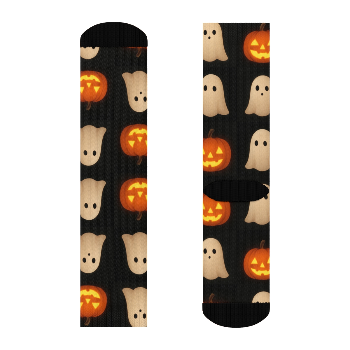 Glowing Pumpkin And Ghost Checkerboard On Black Background comfortable cotton crew socks
