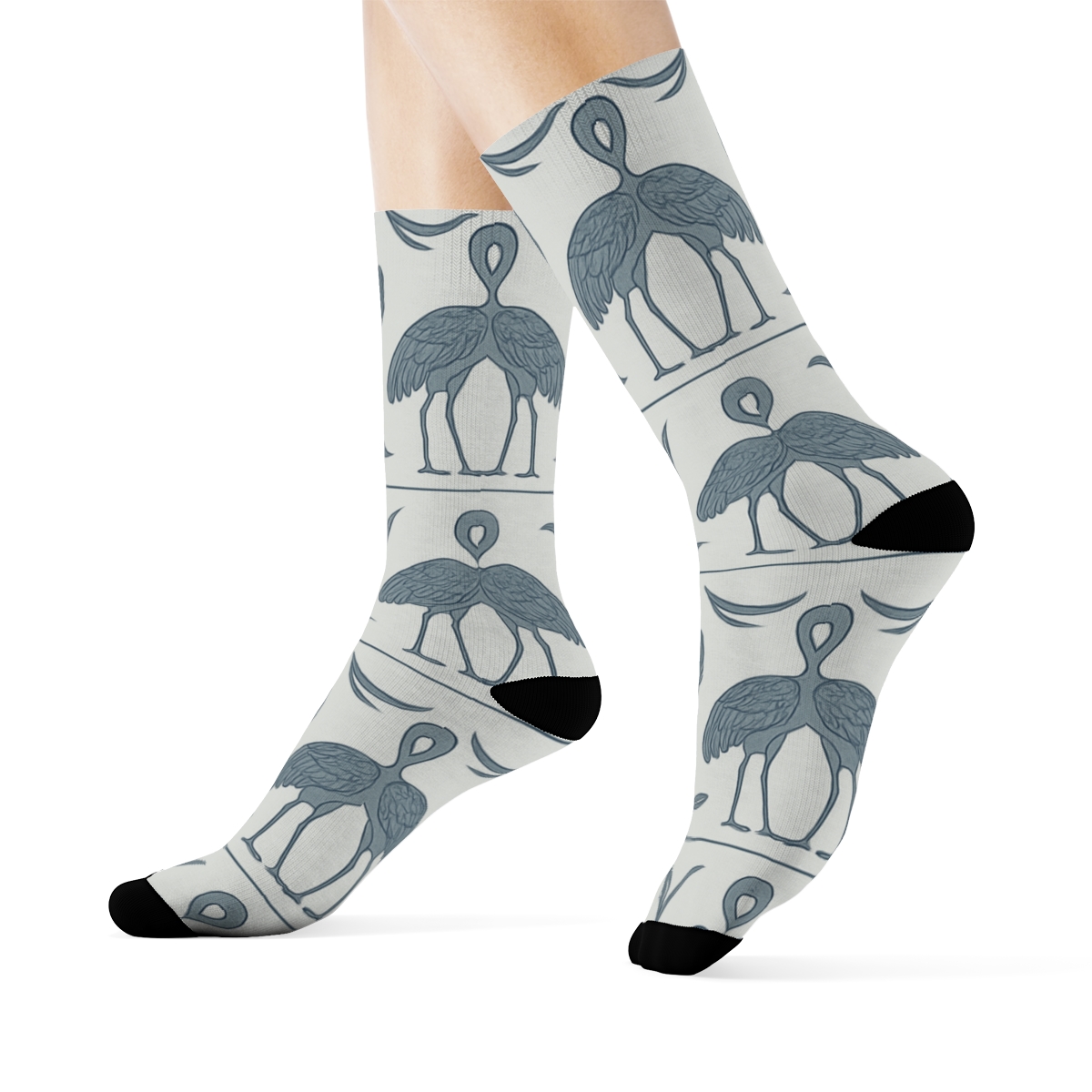 Cranes And Wing Arcs Border Bands On Light Gray Background personalized crew socks