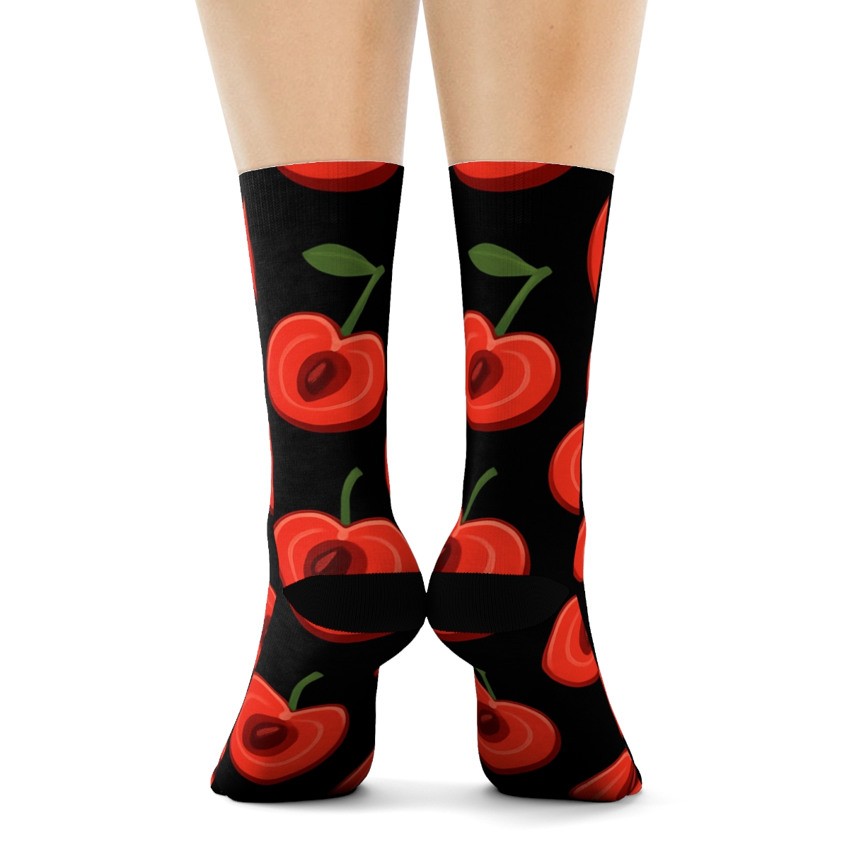Half Cut Cherry Arrays On Black stylish athletic crew socks