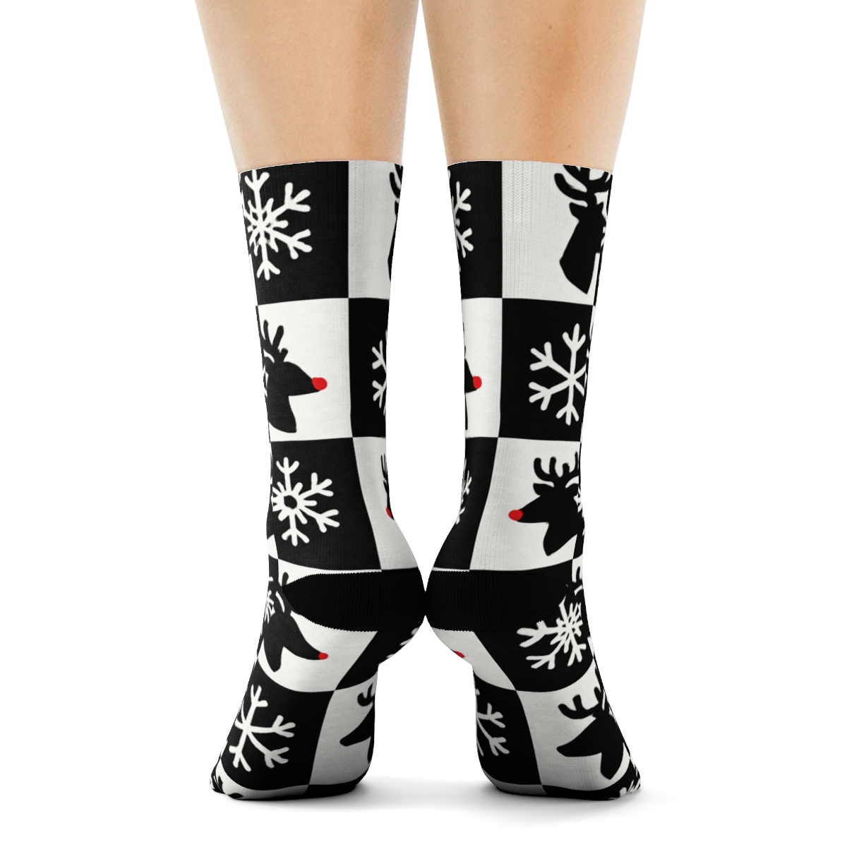 Reindeer Silhouette Checker Xmas soft everyday crew socks