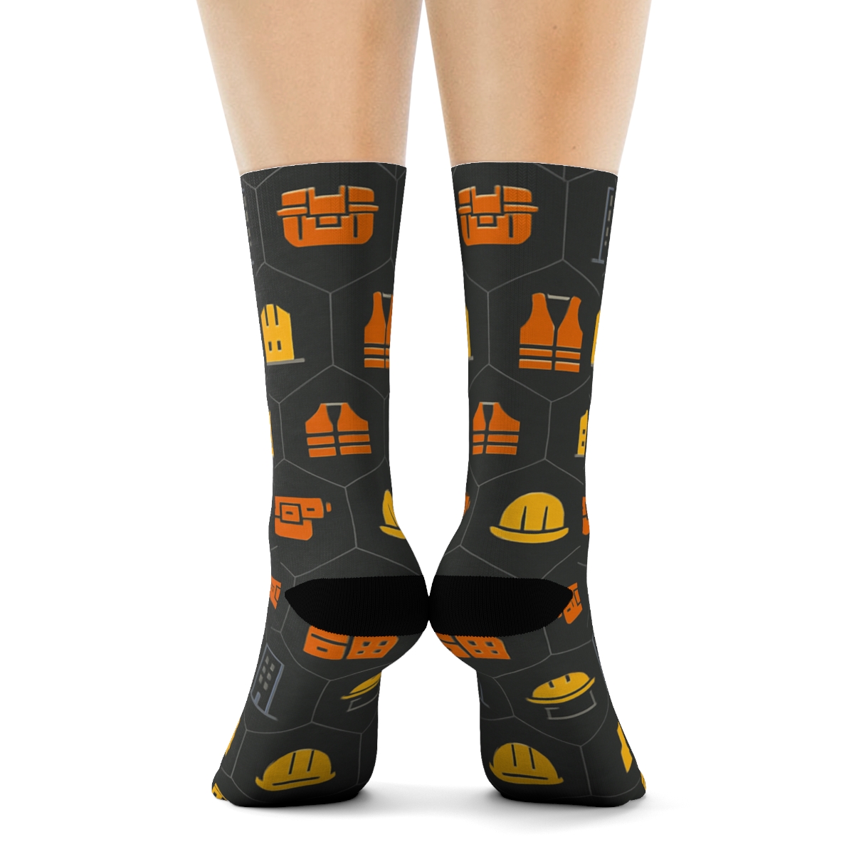 Construction Worker Hard Hat Lattice On Industrial Charcoal soft everyday crew socks