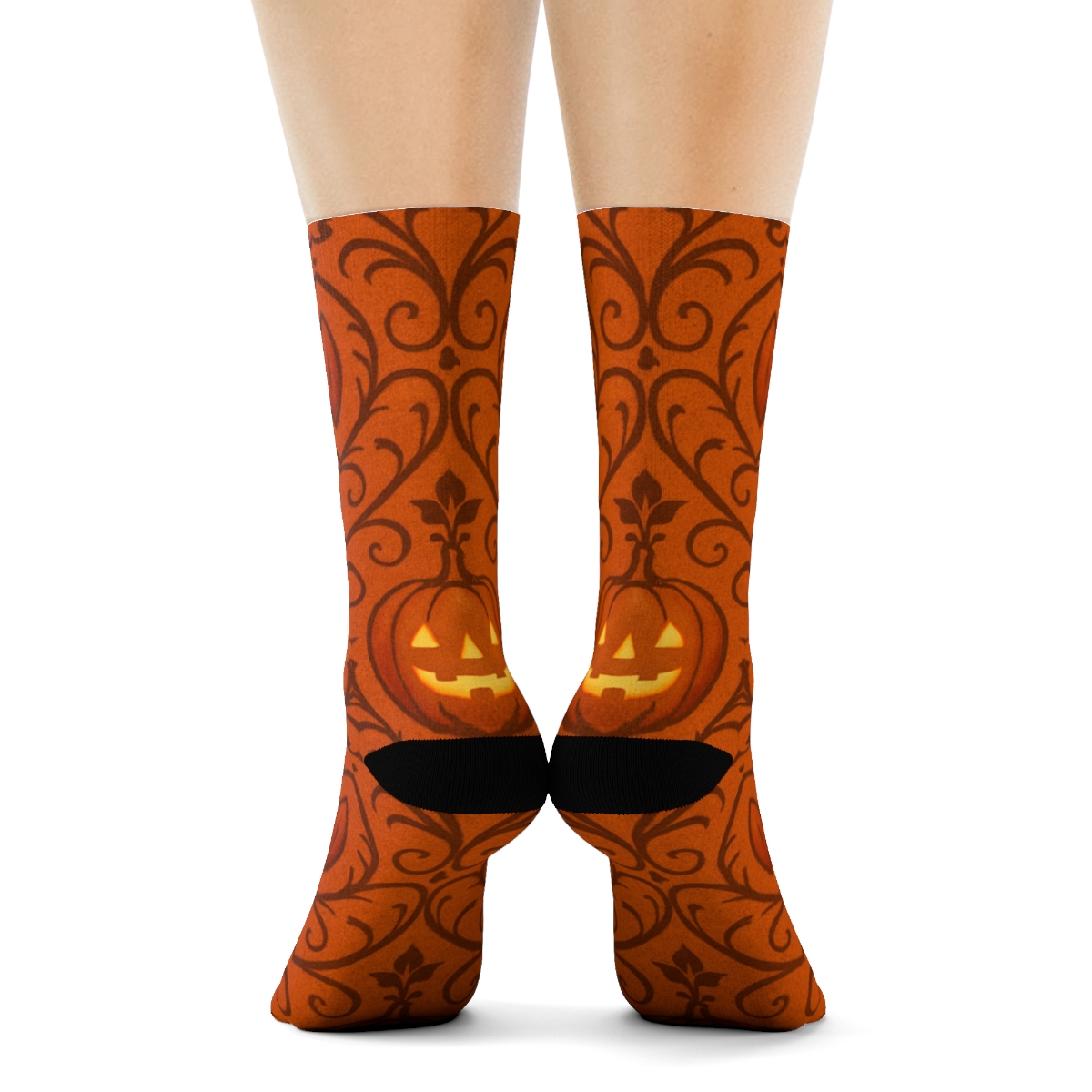 Pumpkin Vine Trellis Repeat On Orange Background premium sports crew socks