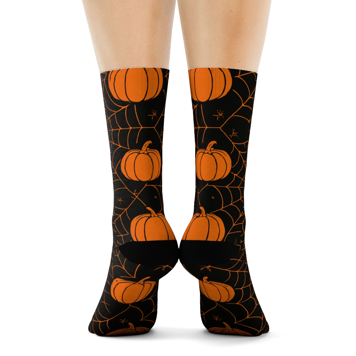 Spider Web Overlay With Pumpkin Corners On Black Background soft everyday crew socks