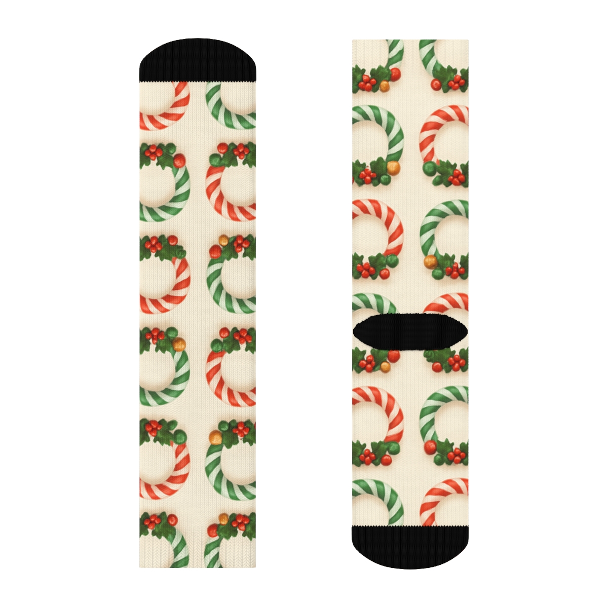 Candy Stripe Wreath Lattice On Ivory custom crew socks