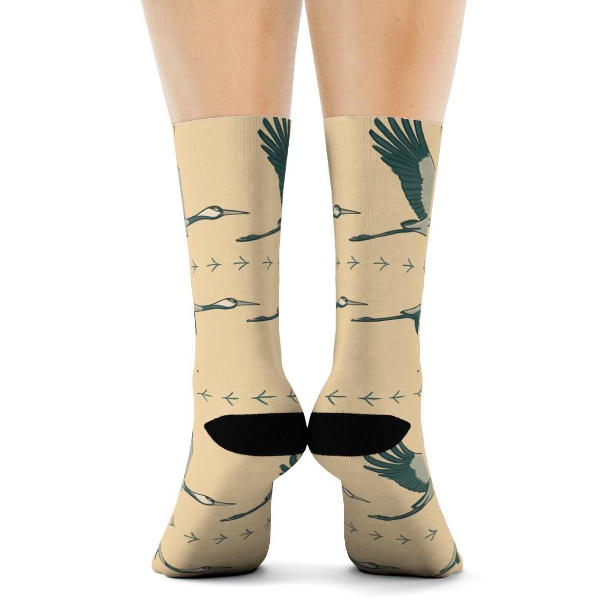 Cranes In Flight Band Panorama On Warm Sand personalized crew socks
