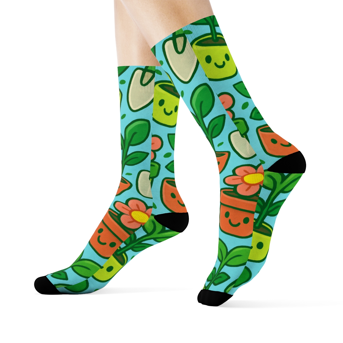 Flower Pot Parade With Gardener Charm unique graphic crew socks
