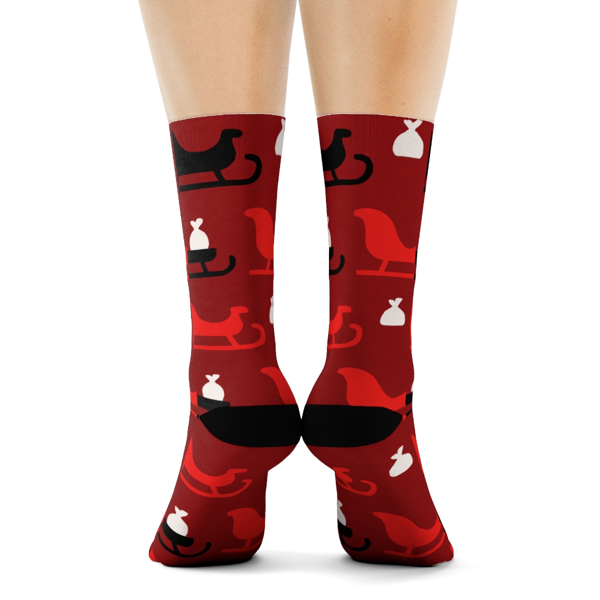 Sleigh Silhouette Array Santa designer printed crew socks