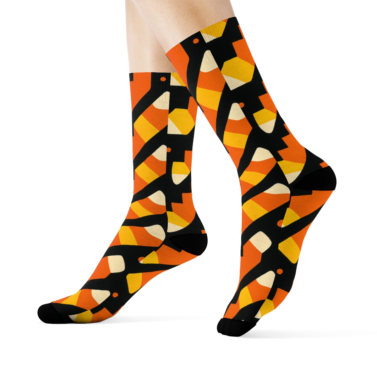 Candy Corn Stair Step Stripe On Black Background custom crew socks