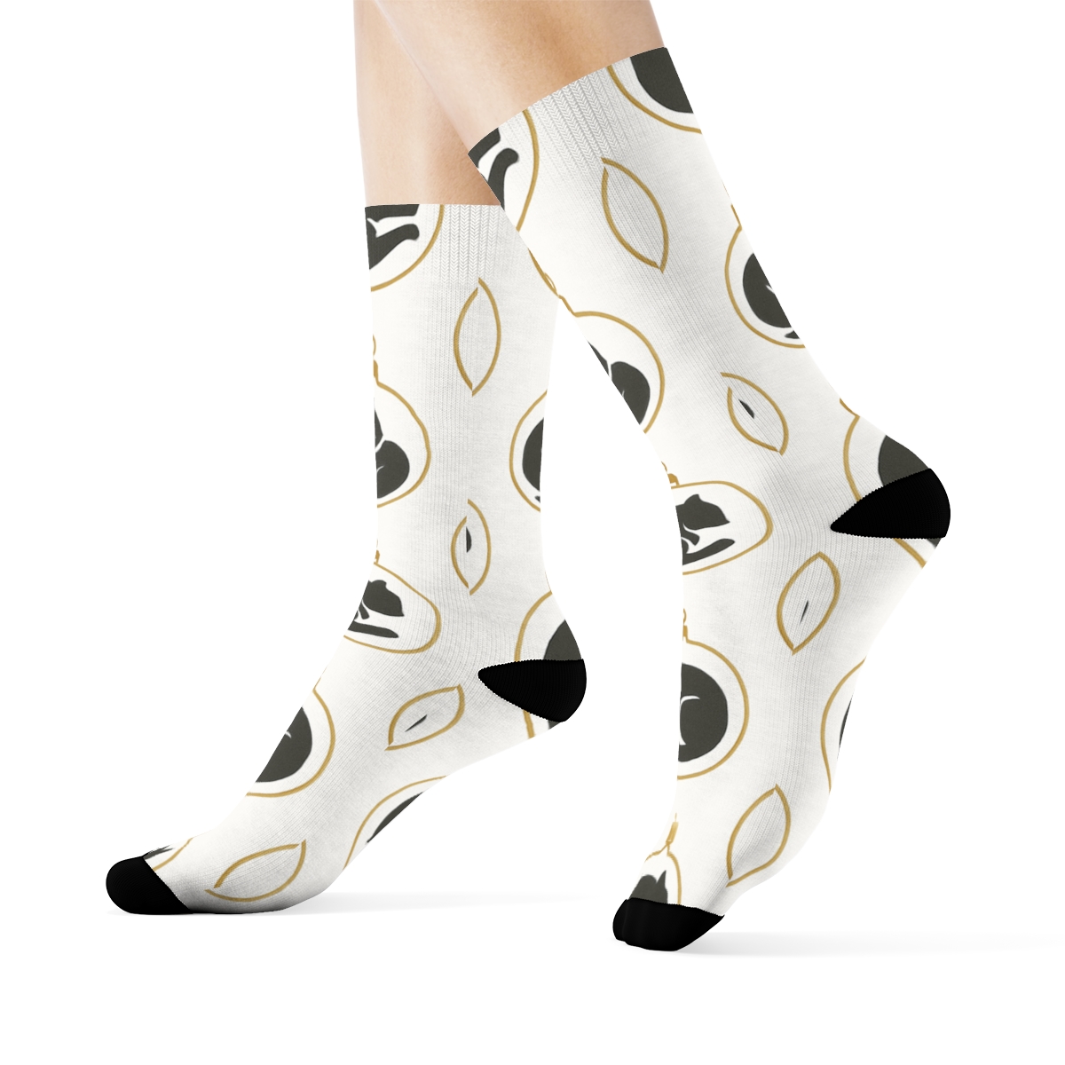 Minimal Cat Ornament Silhouettes In Gold Rings On White Background comfortable cotton crew socks