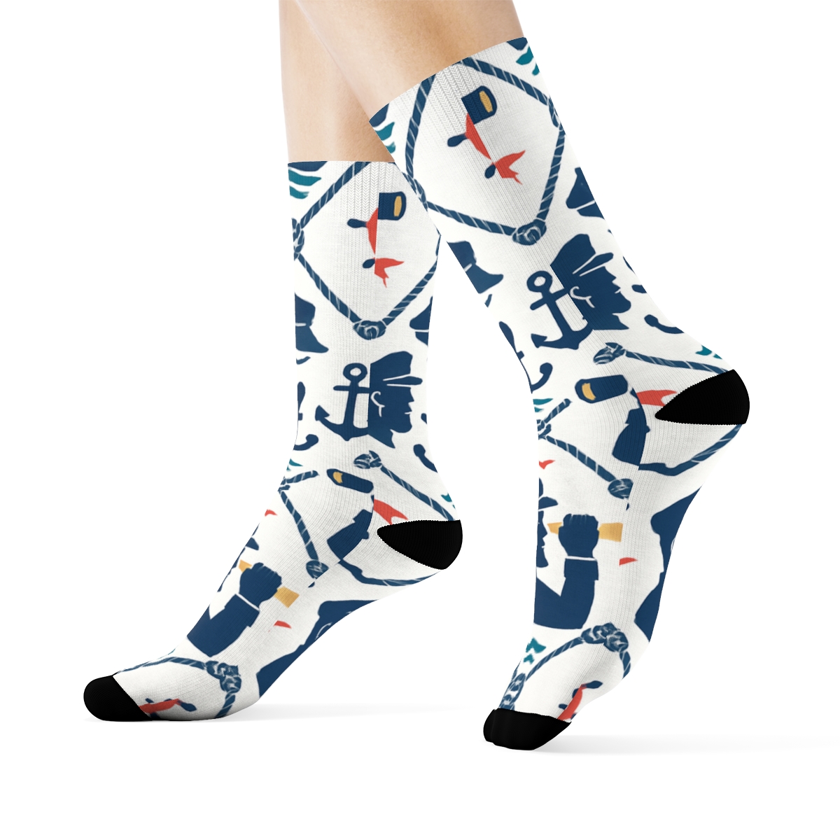 Nautical Flag Lattice With Ship Captain Silhouette custom crew socks