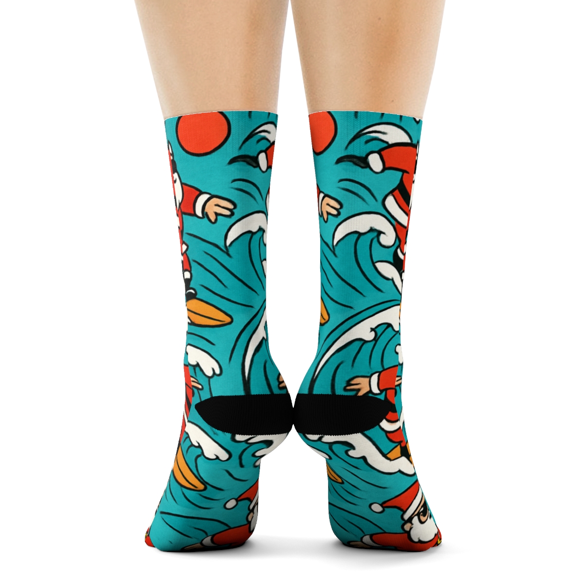 Santa Surfing Wave Pattern Xmas stylish athletic crew socks