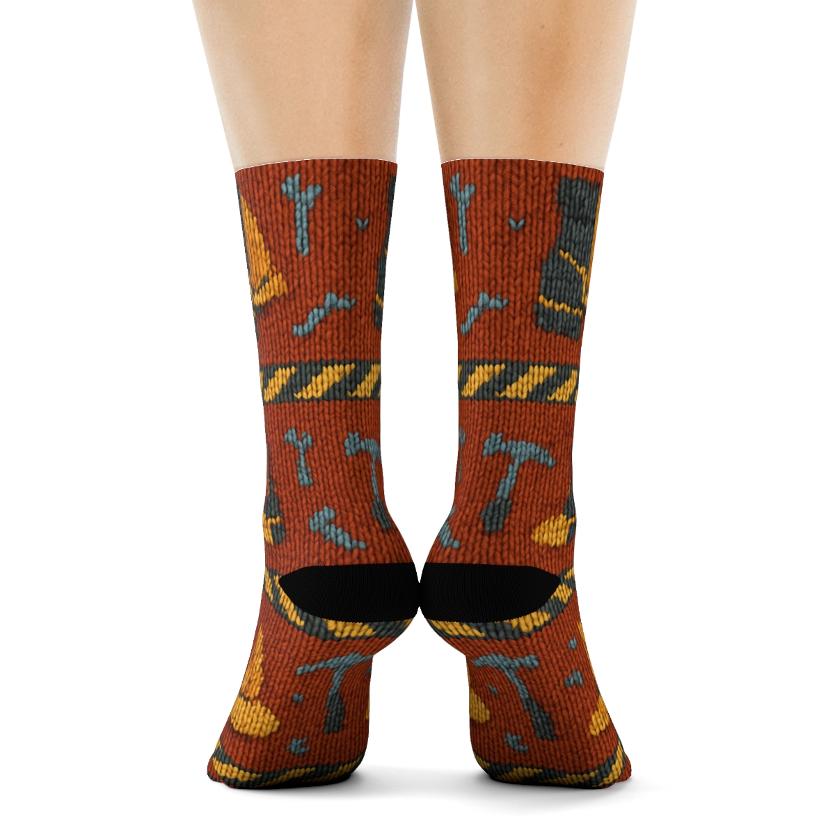 Knitted Pattern Illusion Hard Hats Construction Worker trendy patterned crew socks