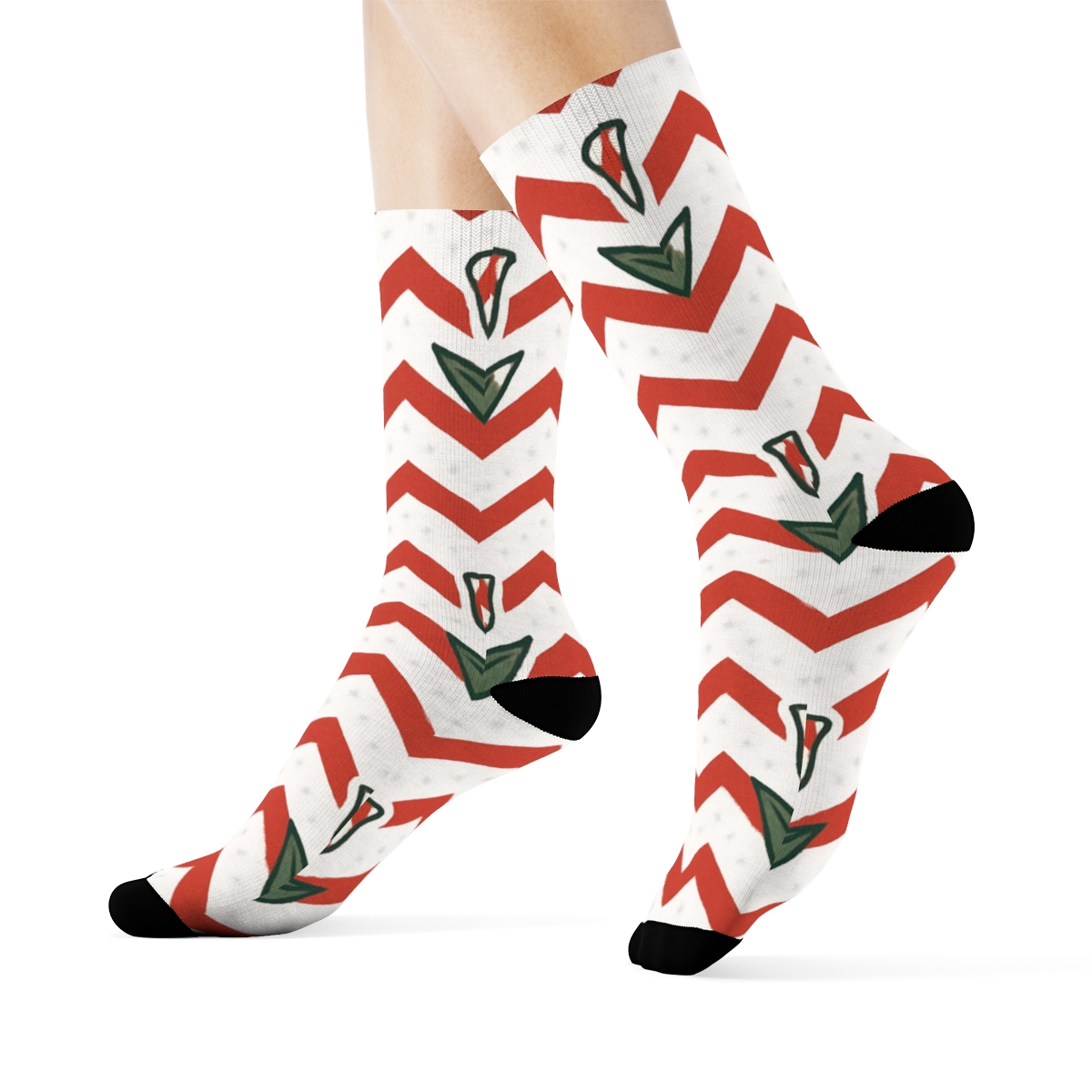 Peppermint Tulip Stripe Chevron On Snow White Background unique graphic crew socks