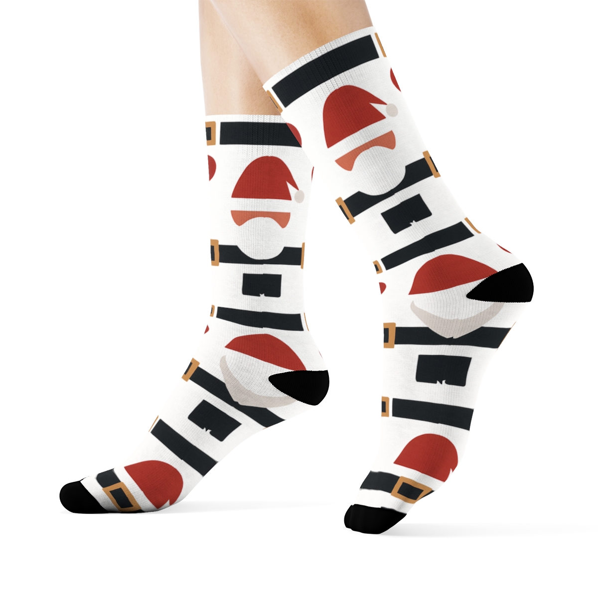 Belt And Buckle Borders With Santa Icons personalized crew socks