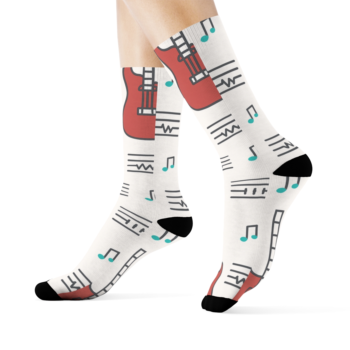 Modern Minimalist Sound Wave Grid With Guitar premium sports crew socks