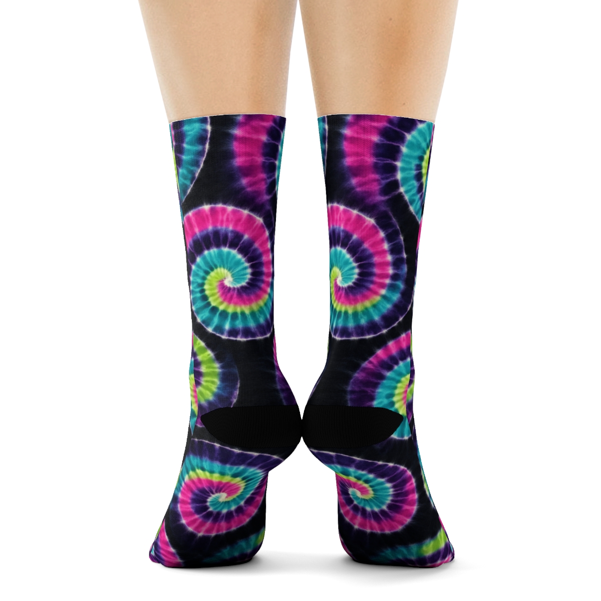 Neon Spiral Whorl Tile Matrix On Black Background soft everyday crew socks