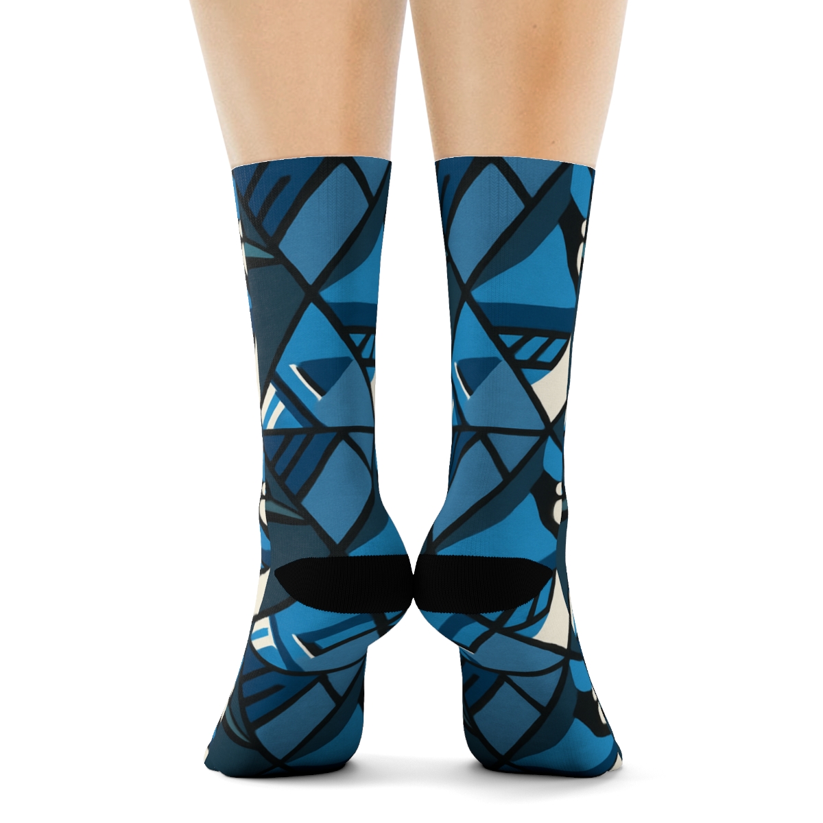 Blue Jay Crest Mosaic Tessellation On Slate Background comfortable cotton crew socks