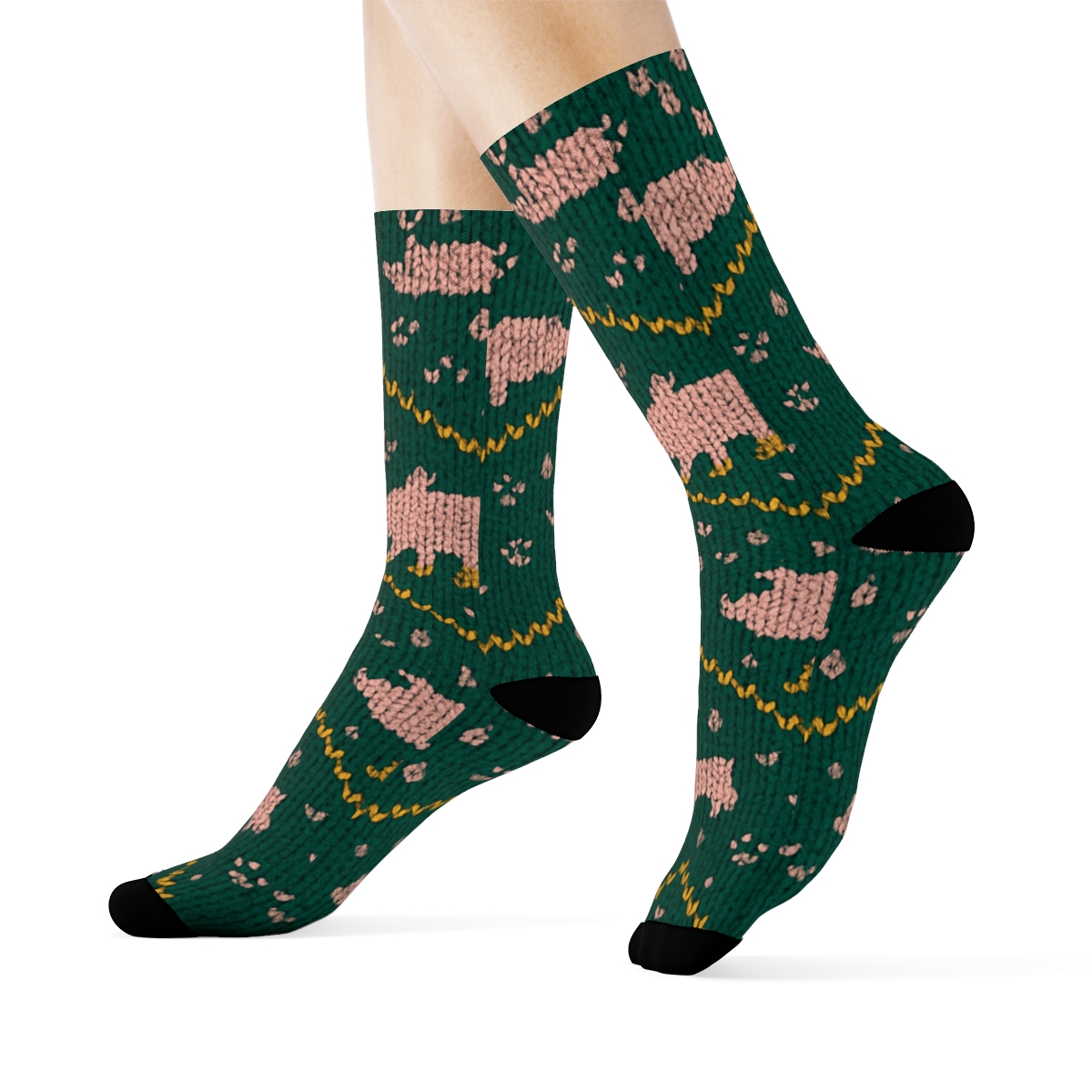 Knitted Pattern Illusion With Pig Boots soft everyday crew socks