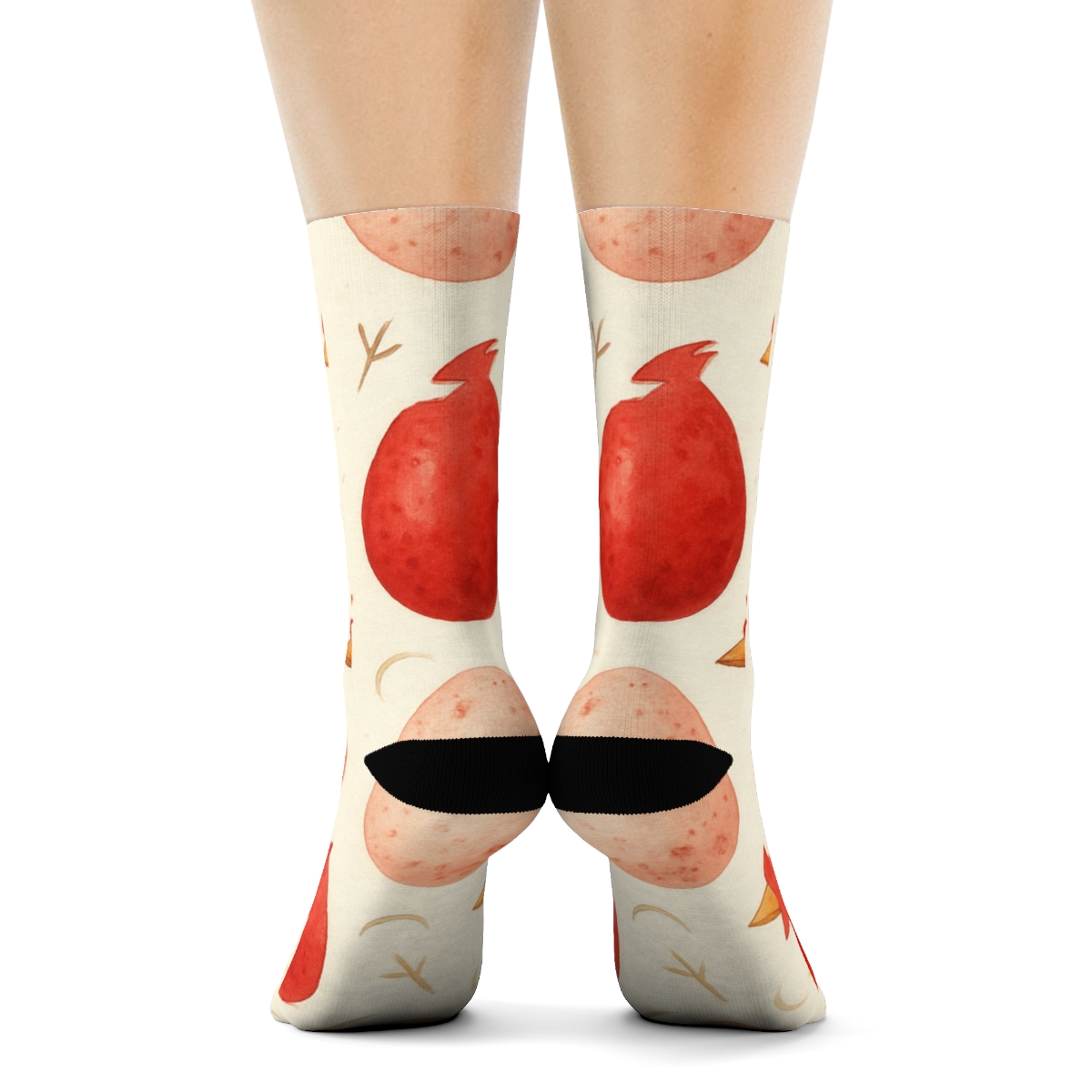 Cardinal Scarlet Egg Scatter On Warm Ivory Background custom crew socks