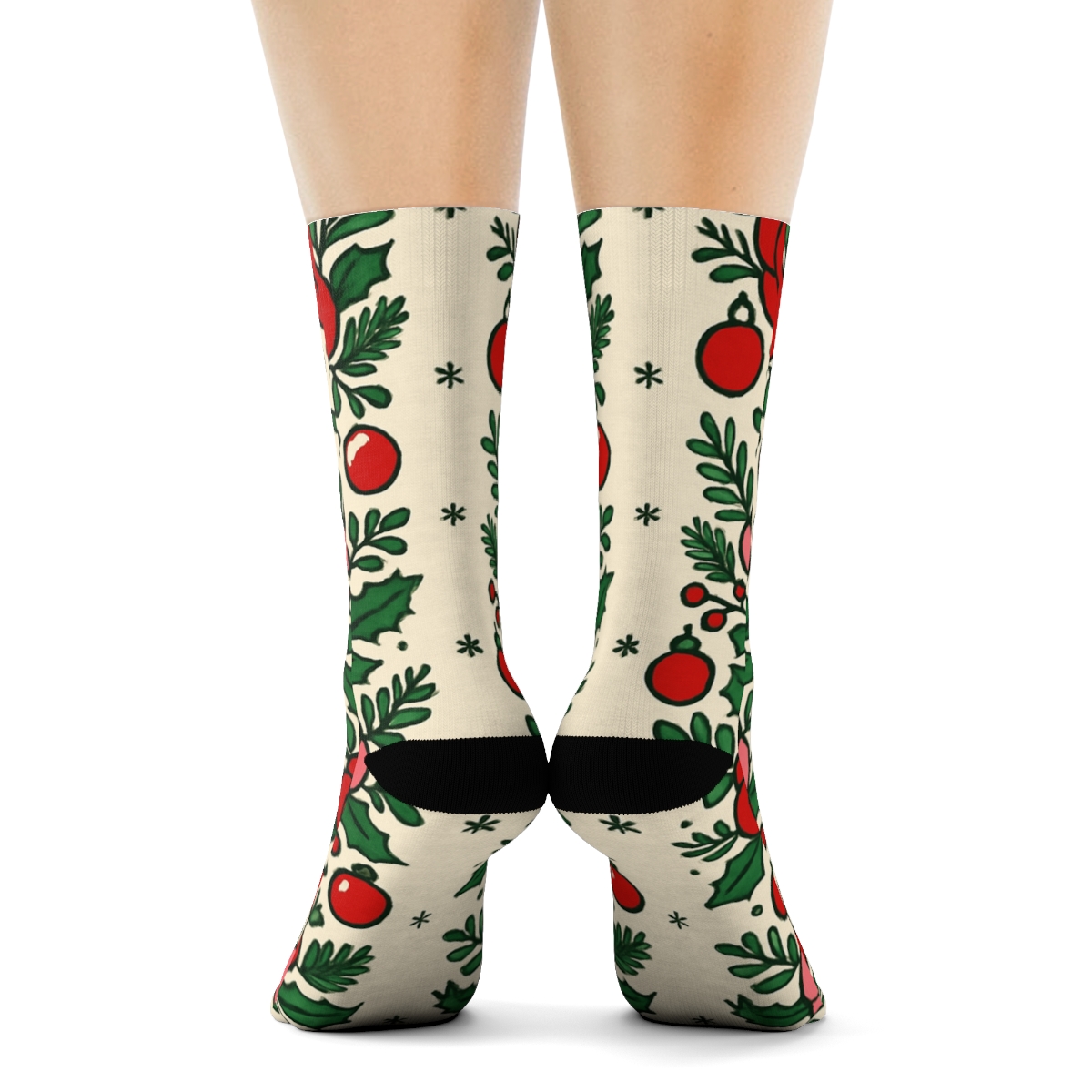 Candy Cane Rose Garland Stripe Repeat On Warm Ivory Background premium sports crew socks