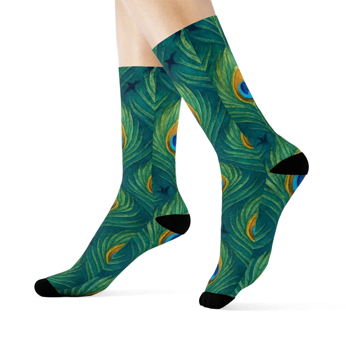 Peacock Tail Lattice On Deep Teal Background trendy patterned crew socks