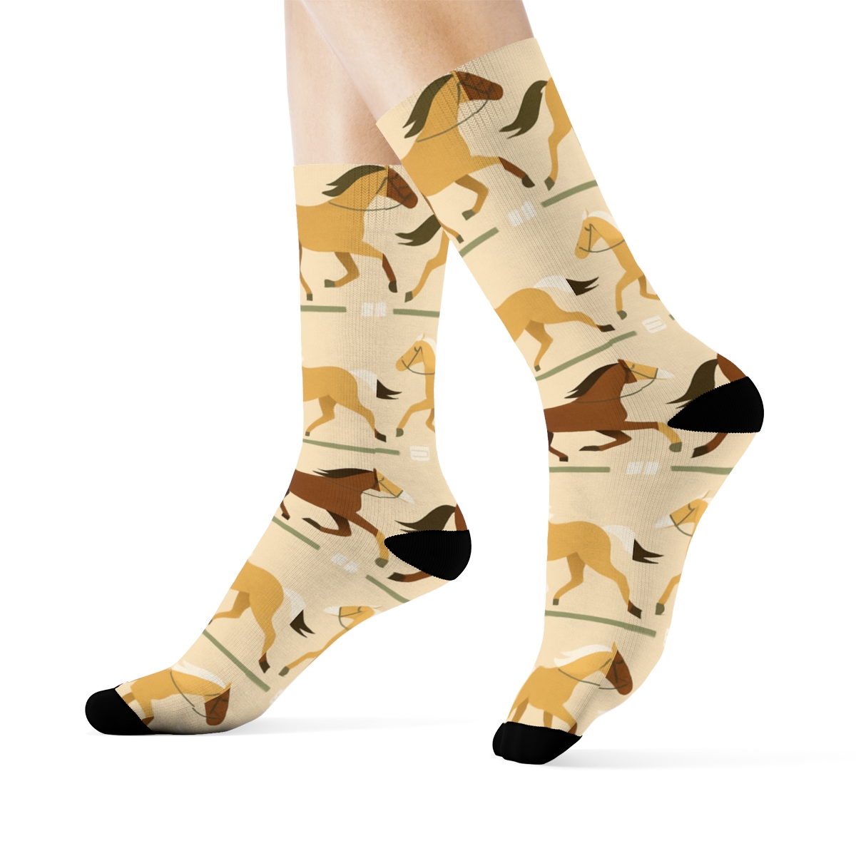 Pasture Rhythm With Galloping Horse Silhouettes trendy patterned crew socks