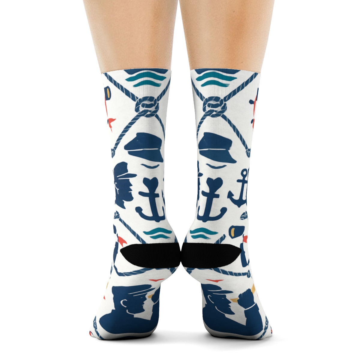 Nautical Flag Lattice With Ship Captain Silhouette custom crew socks