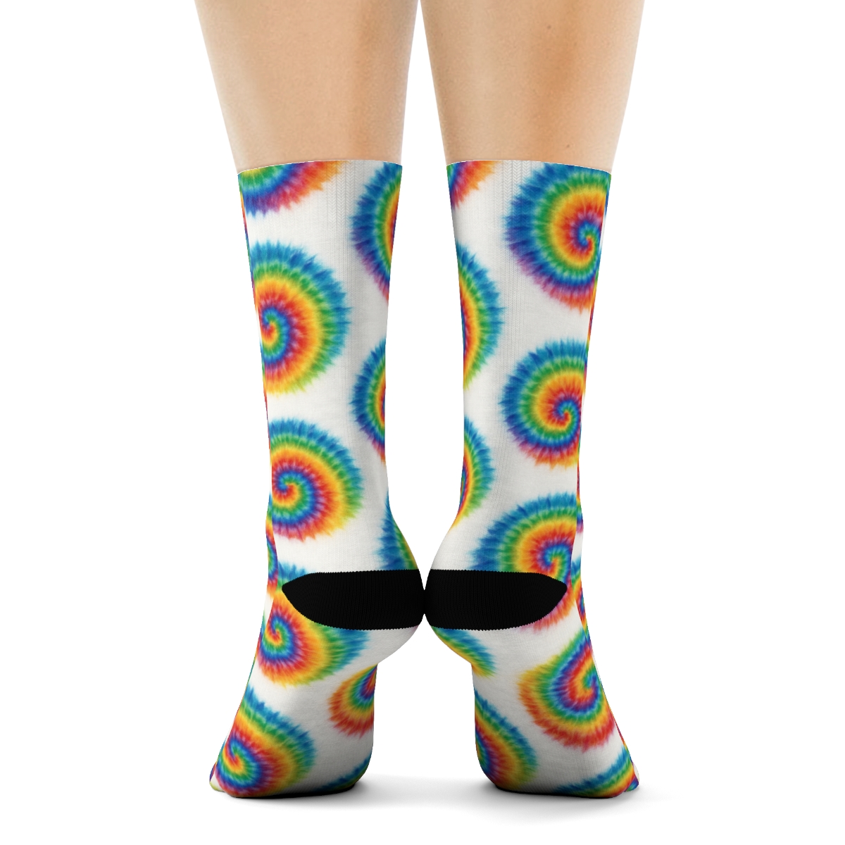 Rainbow Spiral Whorl Grid comfortable cotton crew socks
