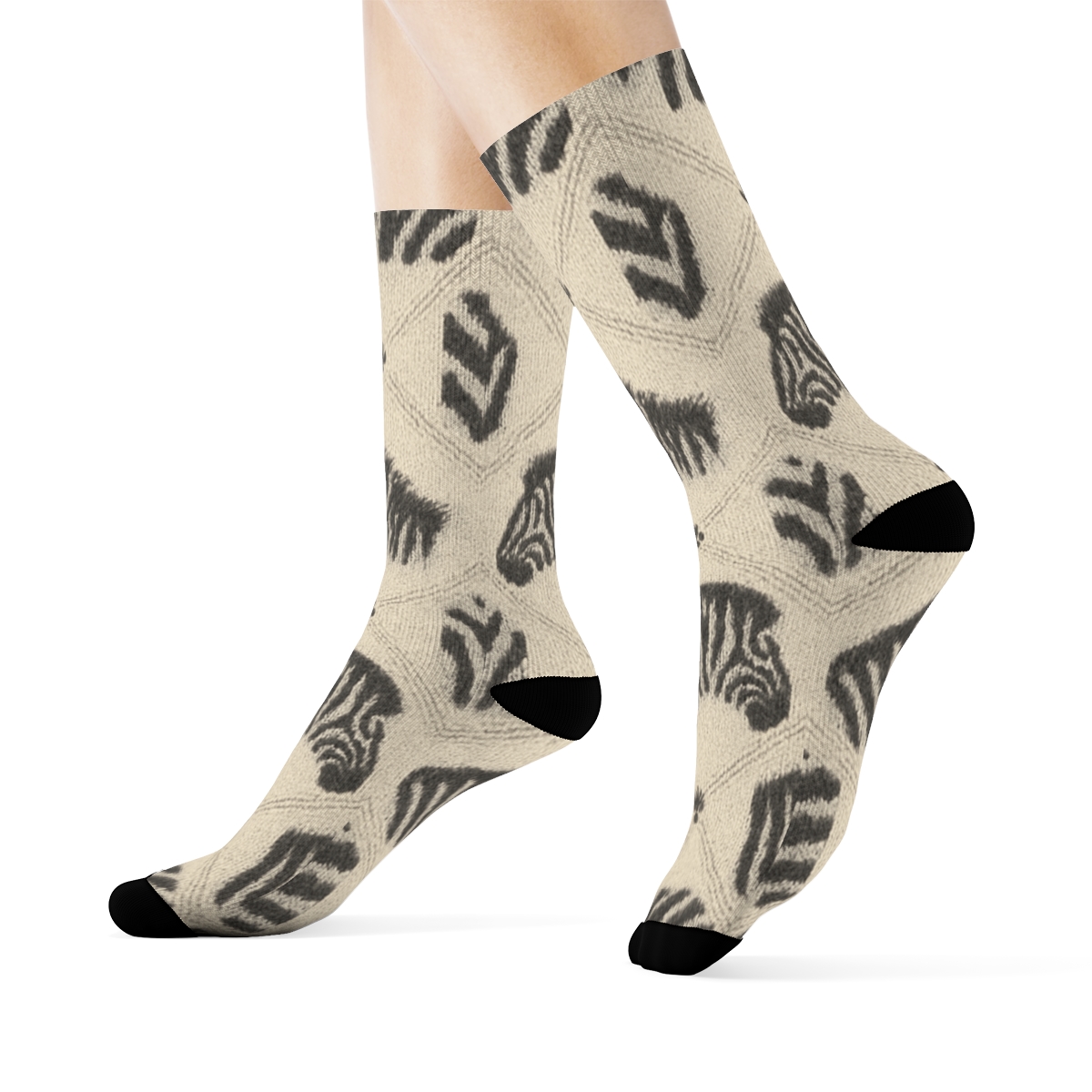 Warm Cream Knitted Zebra Stripe Lattice designer printed crew socks