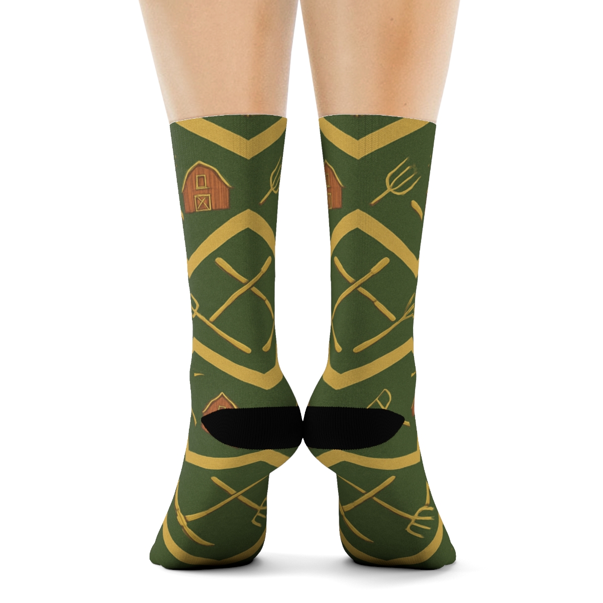 Wheat Chevron Pattern With Farmer Tools premium sports crew socks