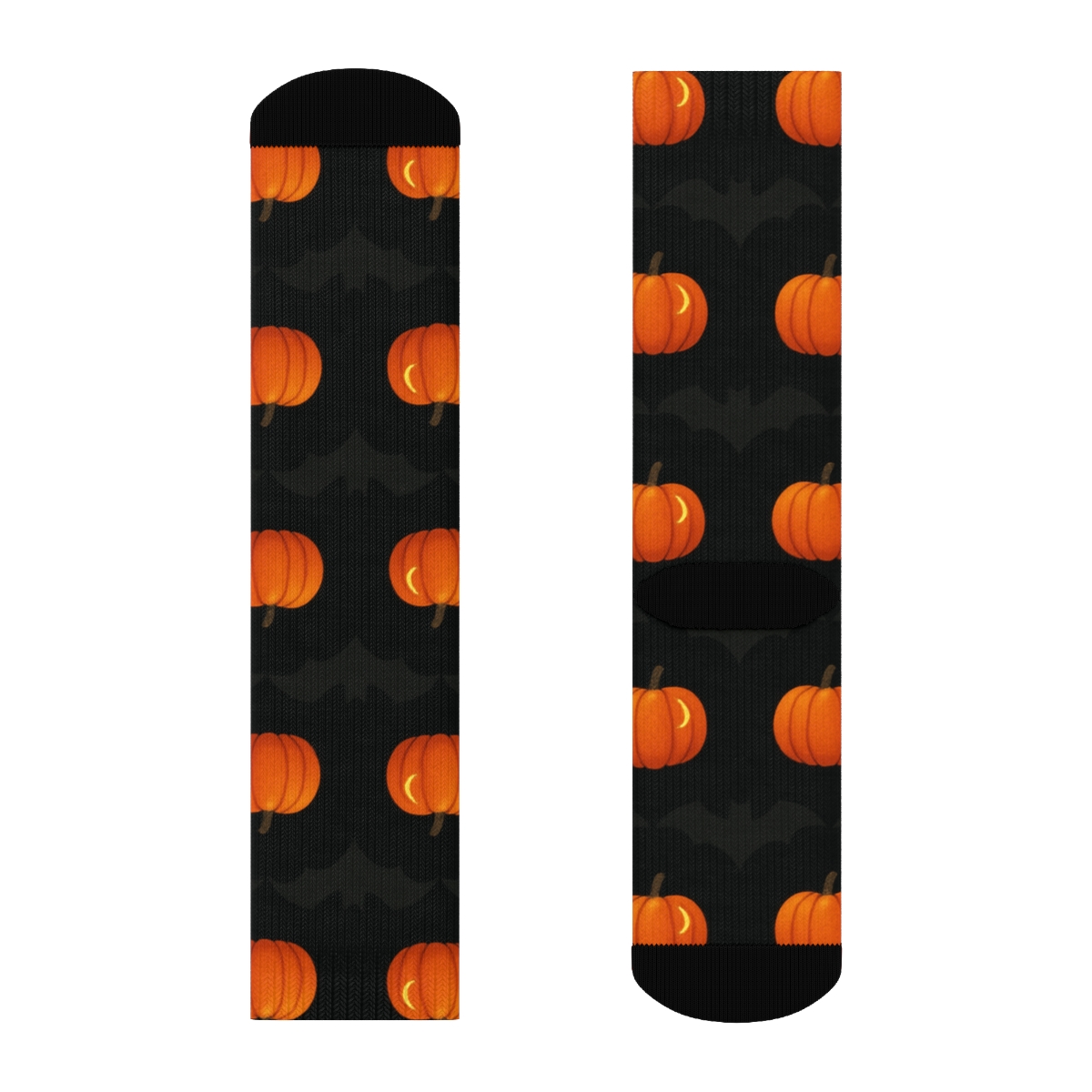 Bats And Pumpkin Crescent Rows On Black Background custom crew socks