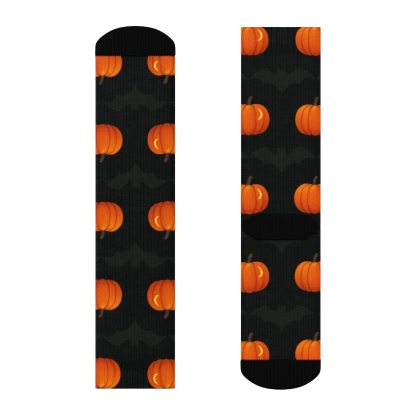 Bats And Pumpkin Crescent Rows On Black Background custom crew socks