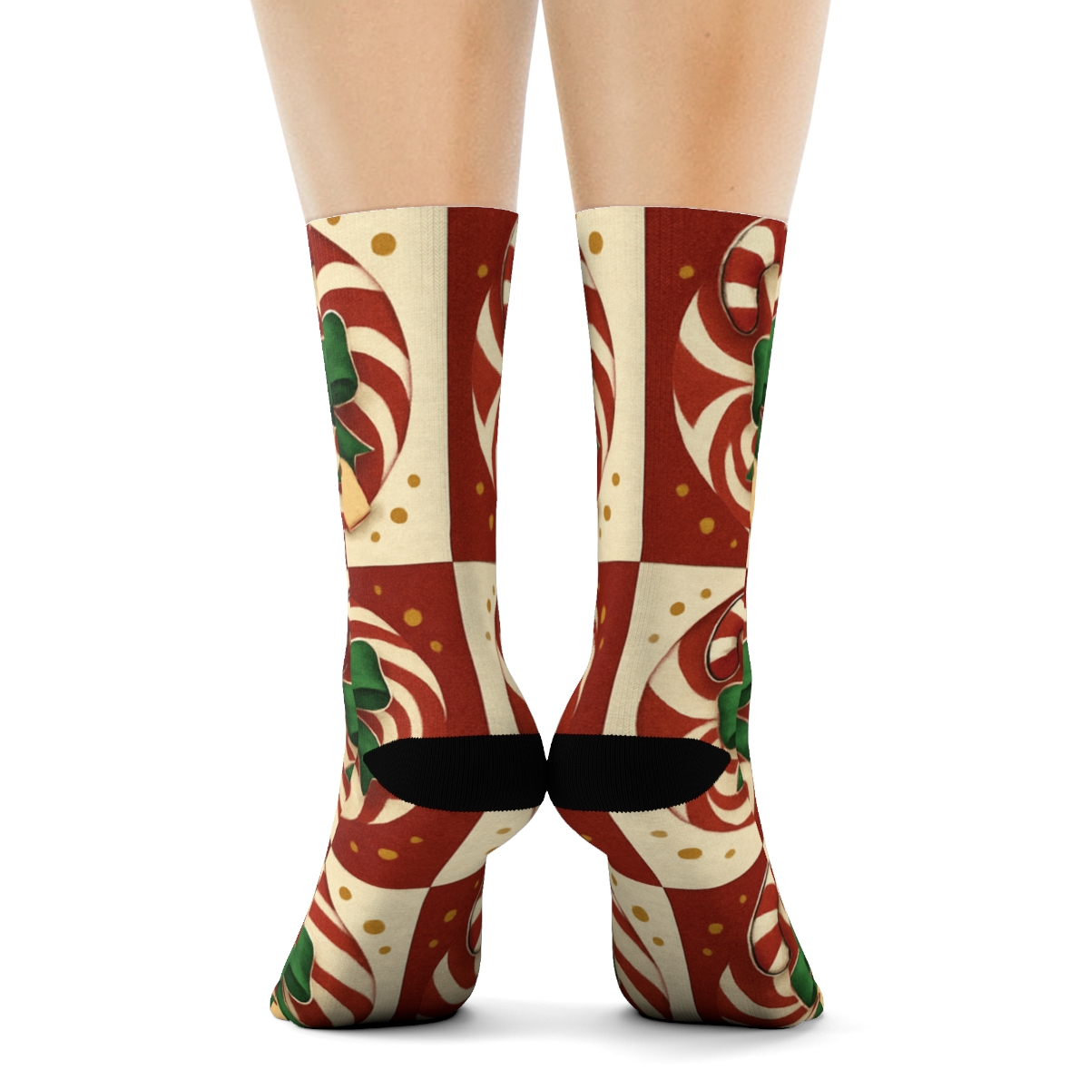 Festive Collage Candy Canes Spotlight Tiles With Gift Tags comfortable cotton crew socks