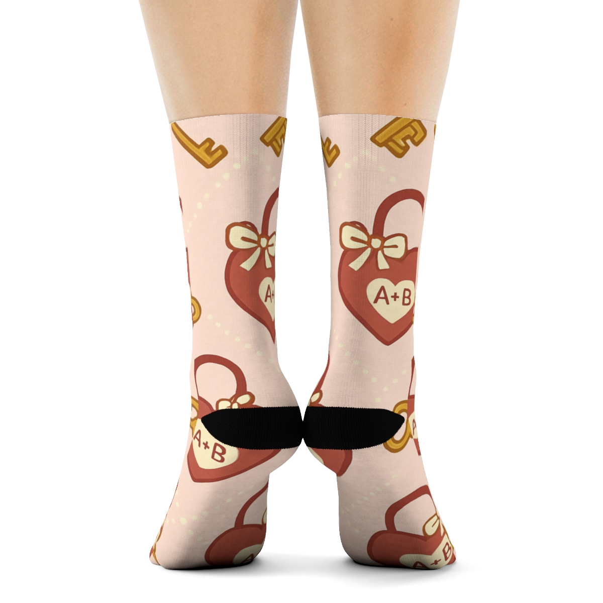 Ribbon Lattice Romance With Valentines Heartshaped Lock unique graphic crew socks