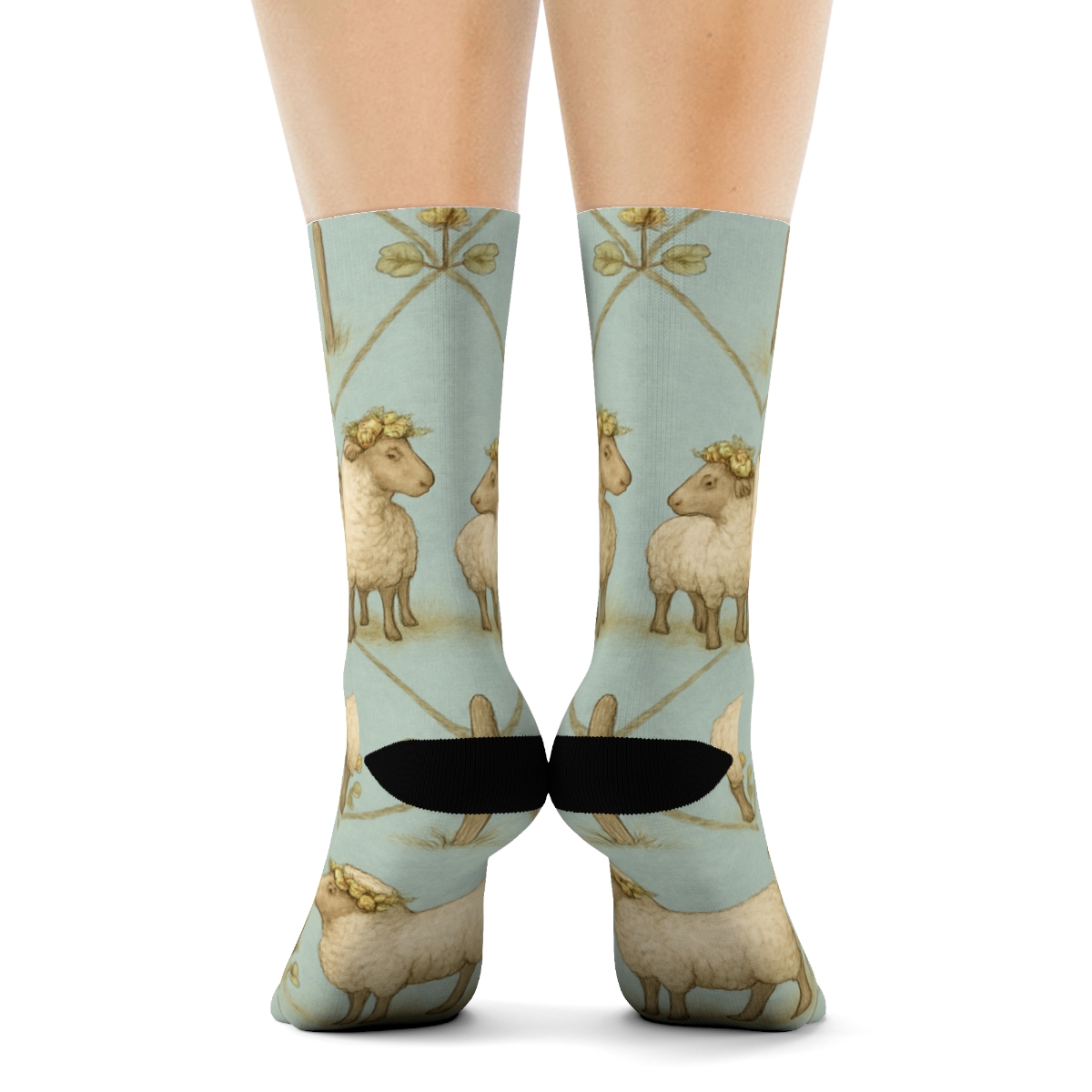 Vintage Pasture Poster Repeat, Meadow Sheep soft everyday crew socks