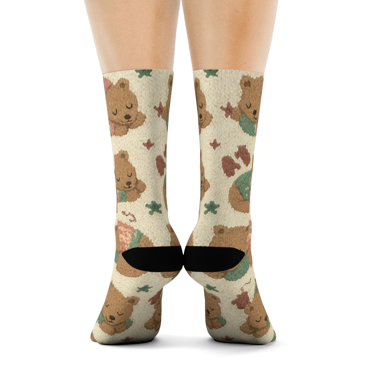 Cozy Bear Knit Motif stylish athletic crew socks