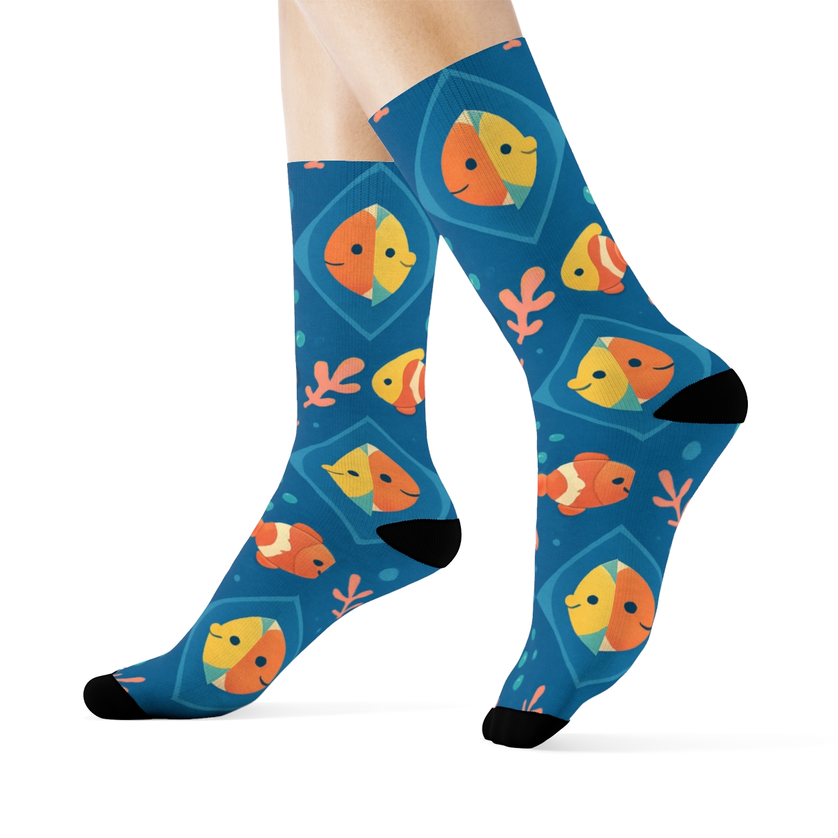 Coral Reef Tile With Fish Motifs designer printed crew socks