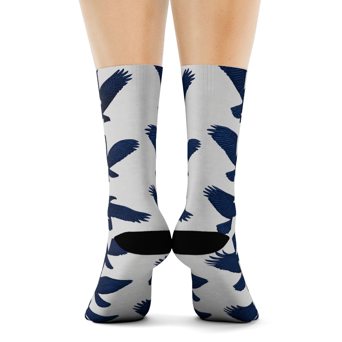 Eagle Flight Silhouette Array On Light Gray Background custom crew socks