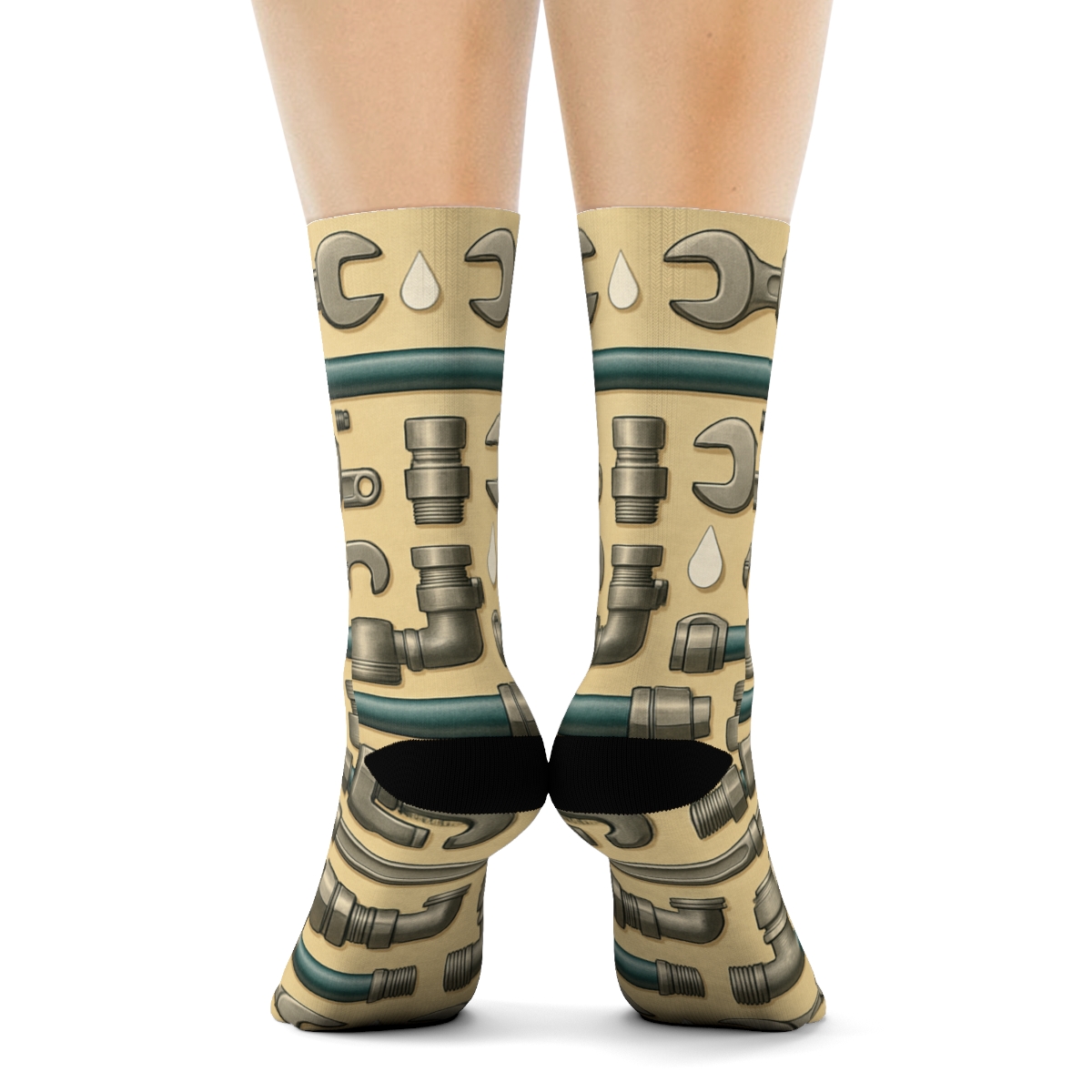 Tool Collage Pattern Bands With Plumber Motifs comfortable cotton crew socks