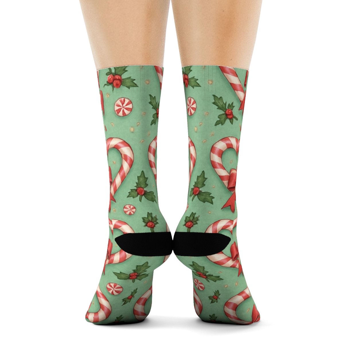 Candy Canes Heart Tiles In Mint Green soft everyday crew socks