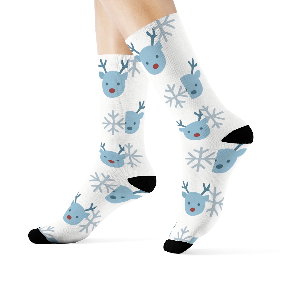Snowflake Grid With Holiday Reindeer Icons soft everyday crew socks