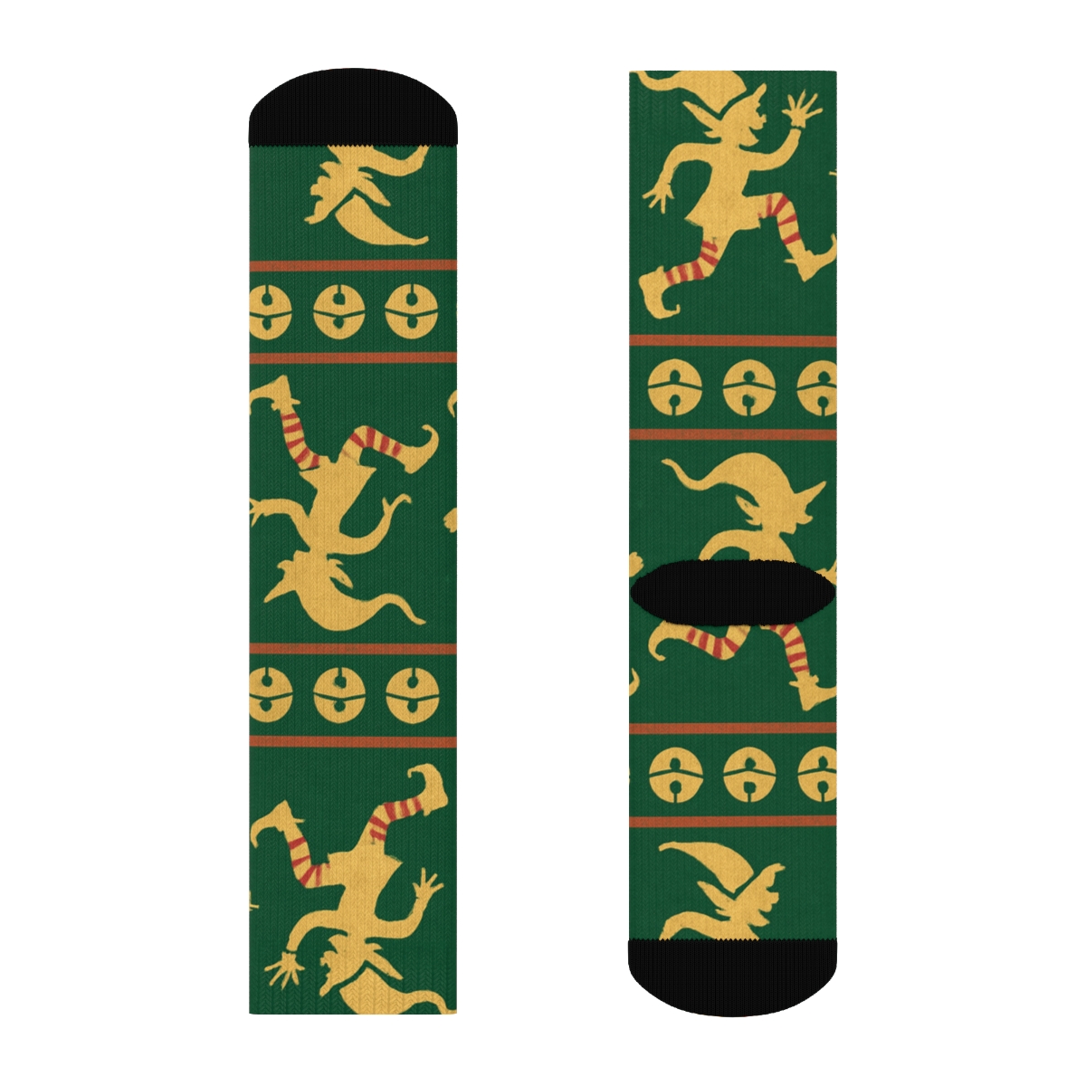 Elf Pattern Bands On Green Background comfortable cotton crew socks